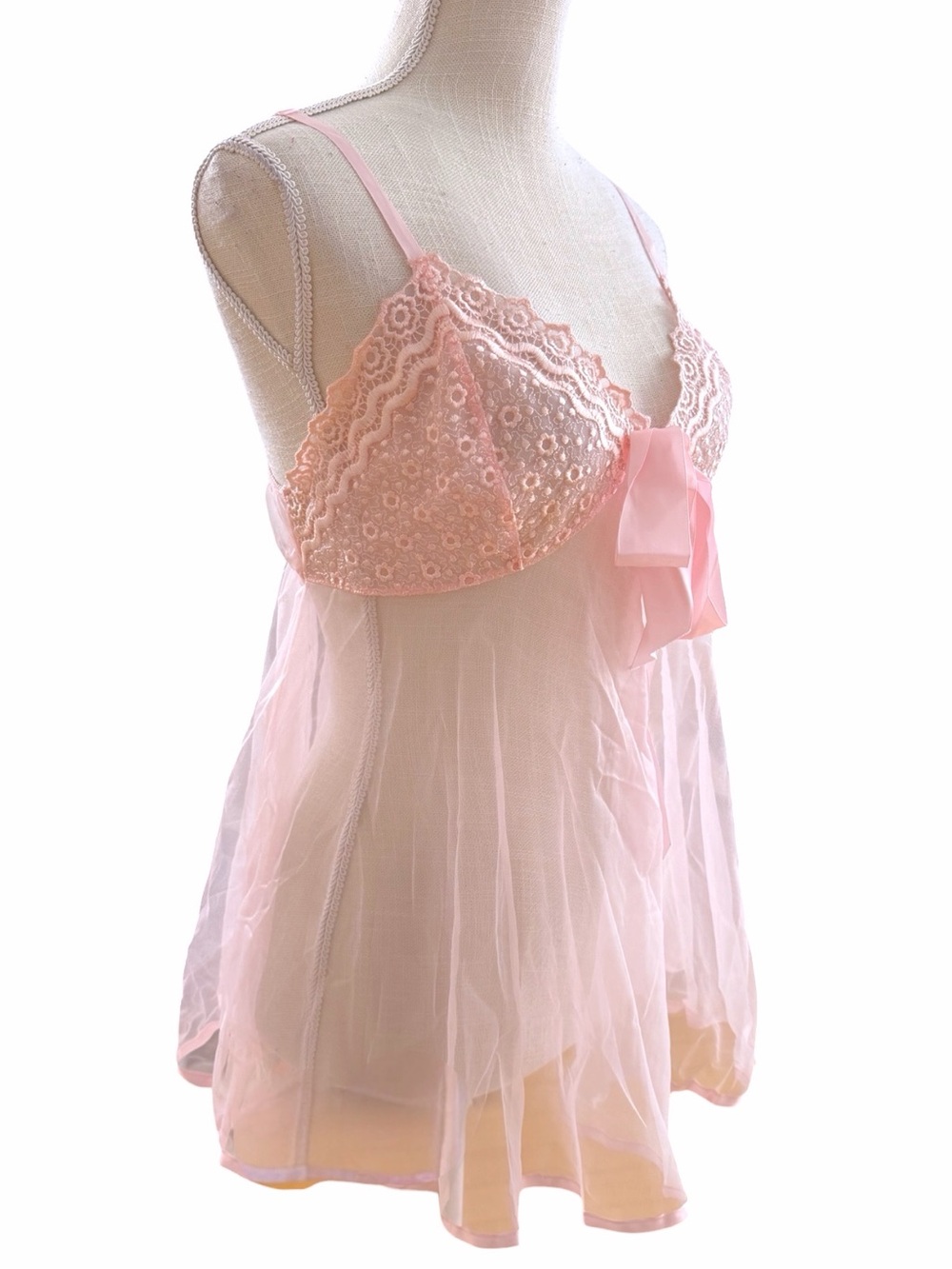 Vtg Frederick's of Hollywood Pink Lace Babydoll Slip & Pantie Set Medium NWT - Picture 2 of 9